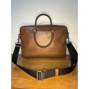 Coach Beckett Slim Brief Leather Briefcase Saddle Brown Laptop Bag